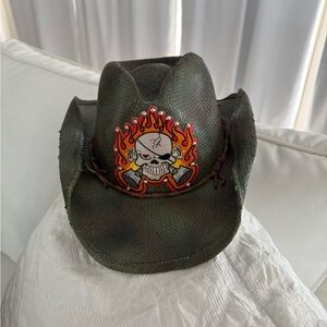 Vintage army Green camo Skull Cowboy Hat